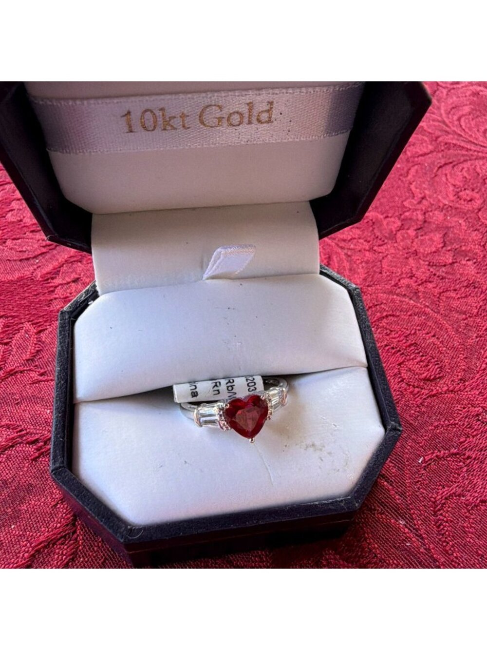Vintage 10K White Gold Created Ruby White Sapphire Heart Ring 2.5g Size 7 New